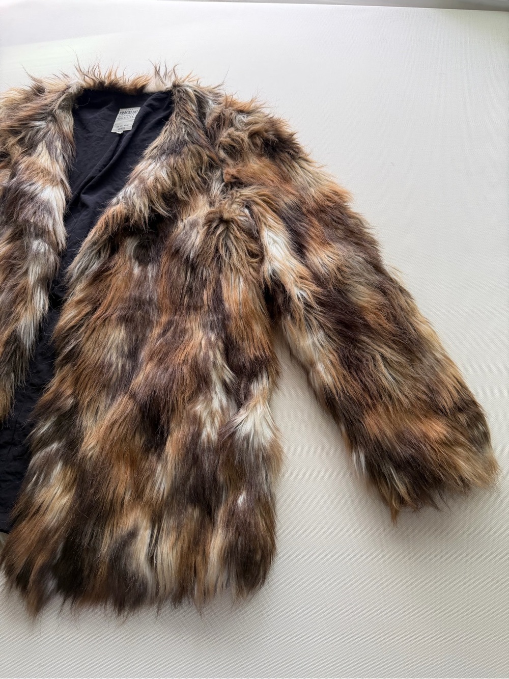 Zara Faux Fur Coat in Brown, Cream & Black Tones